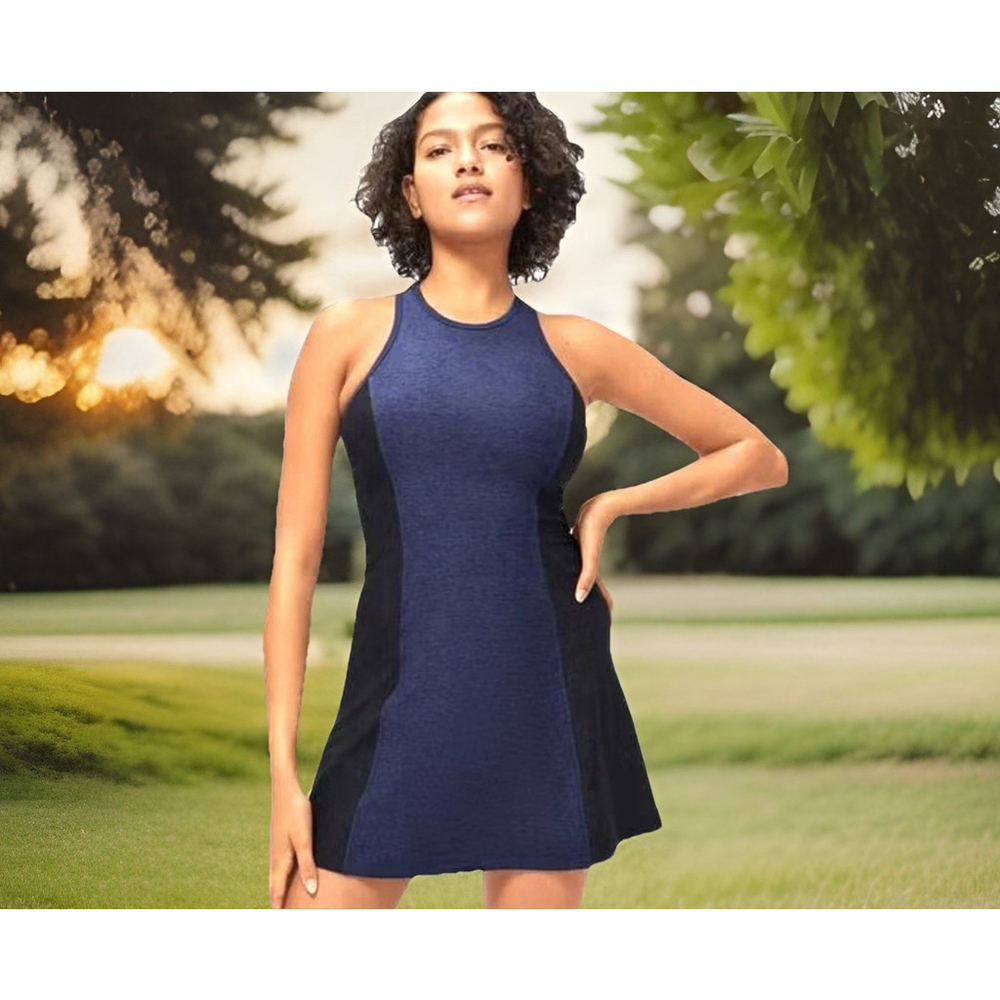 Outdoor Voices Athena Exercise Dress Small 2-tone Blue Racerback Sporty Athletic